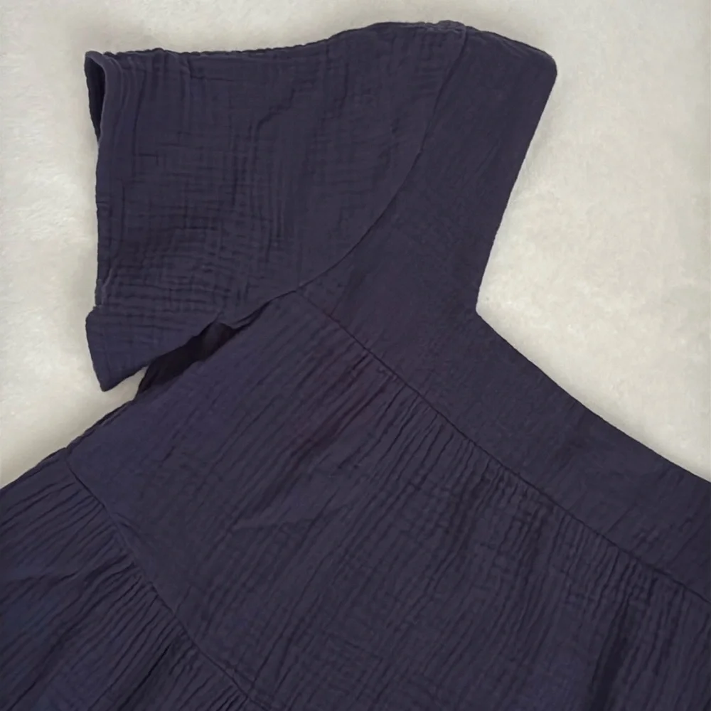 Rails | Valentina Squareneck Tiered Ruffled Gauzy Cotton Mini Dress Navy Blue XS - Picture 4 of 16